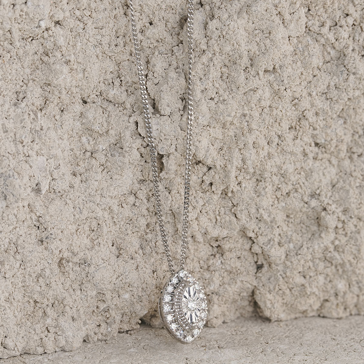 Masami Diamond Marquise Halo Necklace 0.10ct Pave Set in 9K White Gold